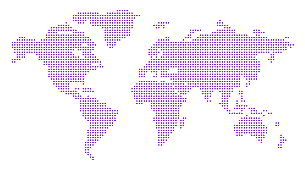 Purple dotted world map on a black background