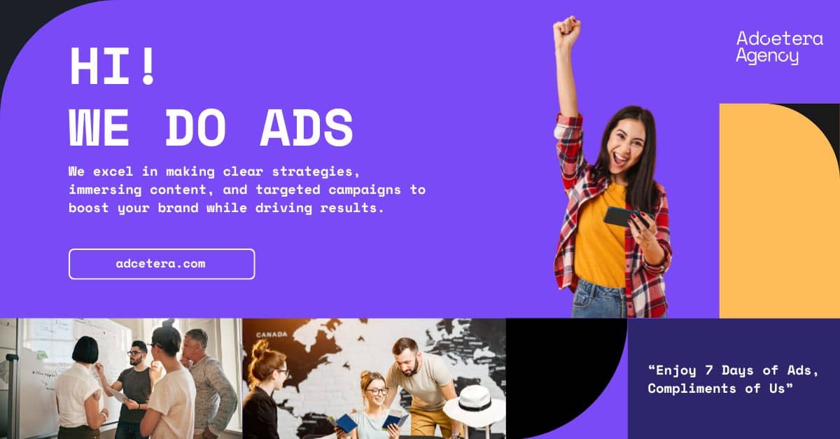 a promotional banner for Adcetera, we run ads and digital marketing for our clients in Europe and across the world.